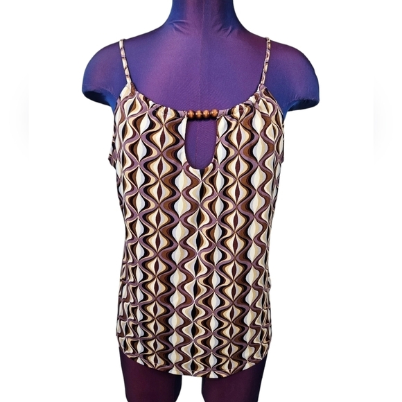Axcess Liz Claiborne Retro Camisole Wood Beaded Keyhole Cutout Cami Size‎ XL - Picture 1 of 7